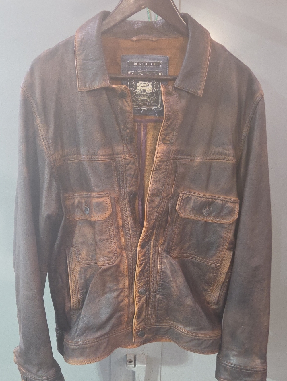 Men's Brown Leather Bomber Jacket - Classic Distressed Style